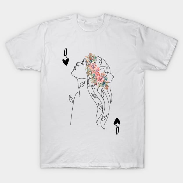 Queen of hearts card floral design T-Shirt by Katebi Designs